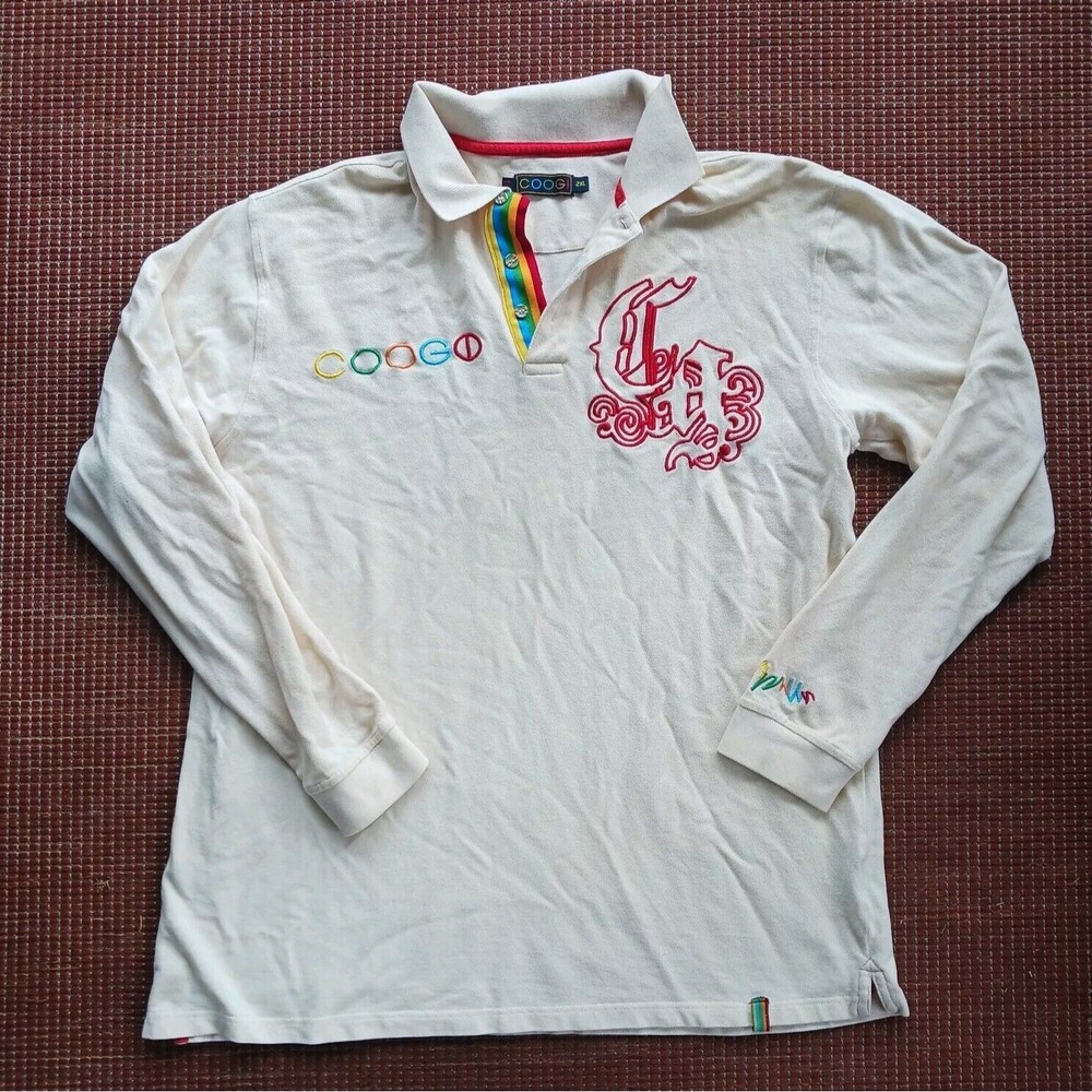 COOGI Embroidered Long Sleeve Polo Mens 2XL Street Wear Embroidery Colorful